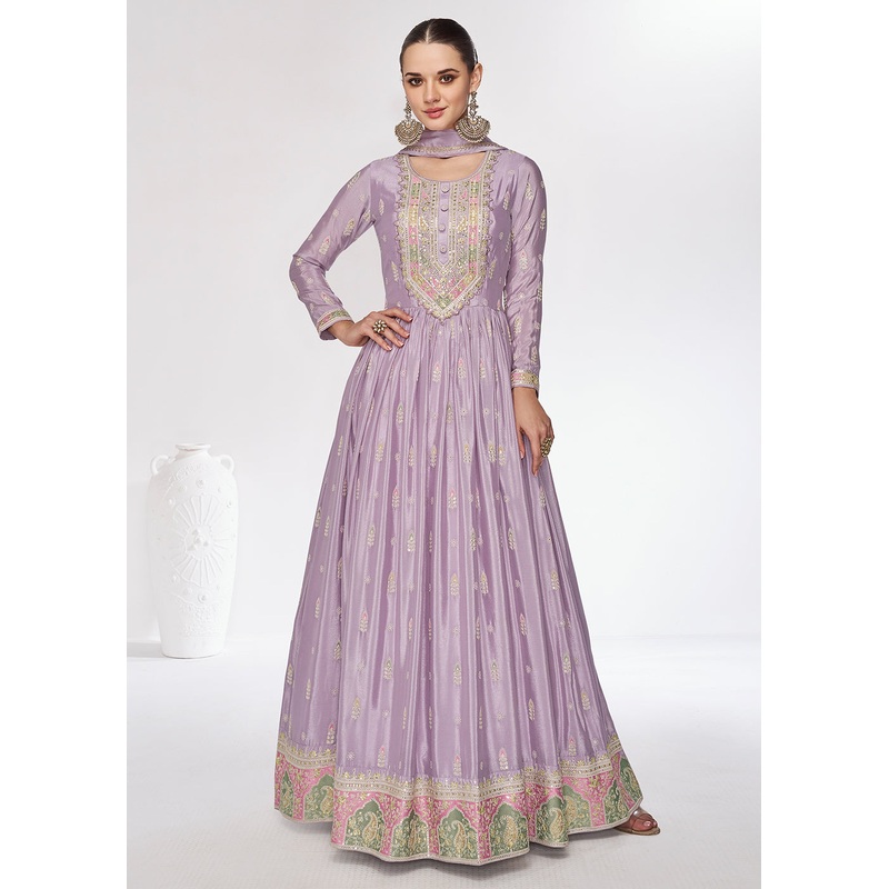 Chinnon Premium Lavender Embroidered Wedding Anarkali Suit