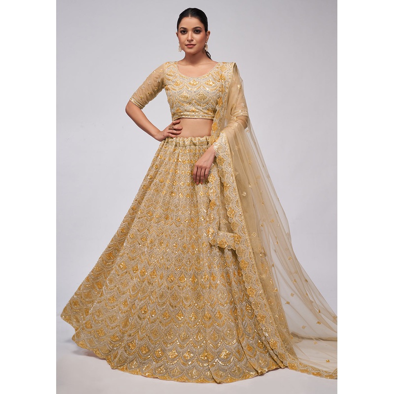 Dazzling Golden Bridal Embroidered Designer Lehenga Choli