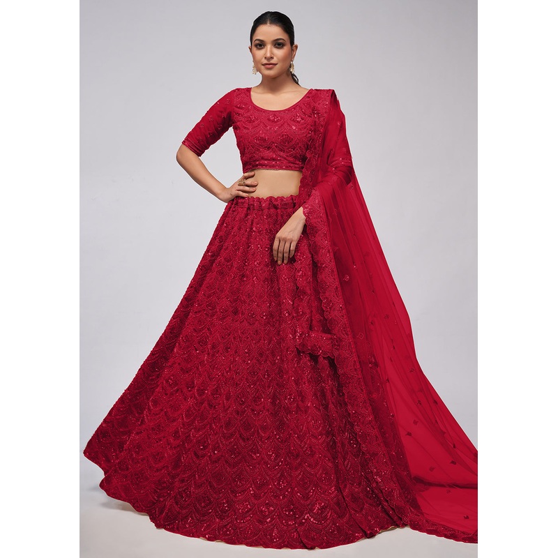 Dazzling Maroon Bridal Embroidered Designer Lehenga Choli