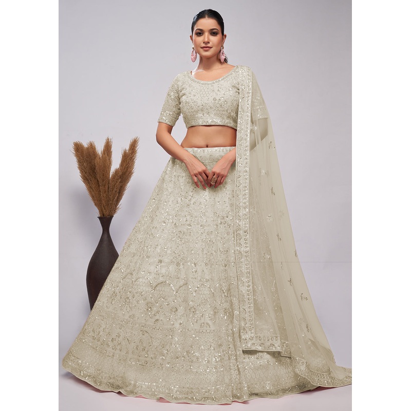 Designer Ivory White Floral Embroidered Bridal Lehenga Choli
