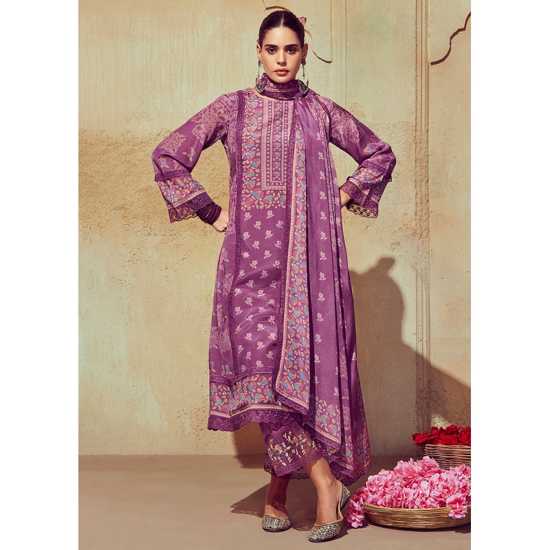 Digital Printed & Embroidered Onion Pink Muslin Salwar Suit
