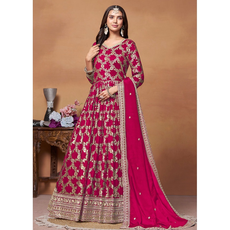 Dola Jacquard Pink Embroidered Festive Anarkali Suit