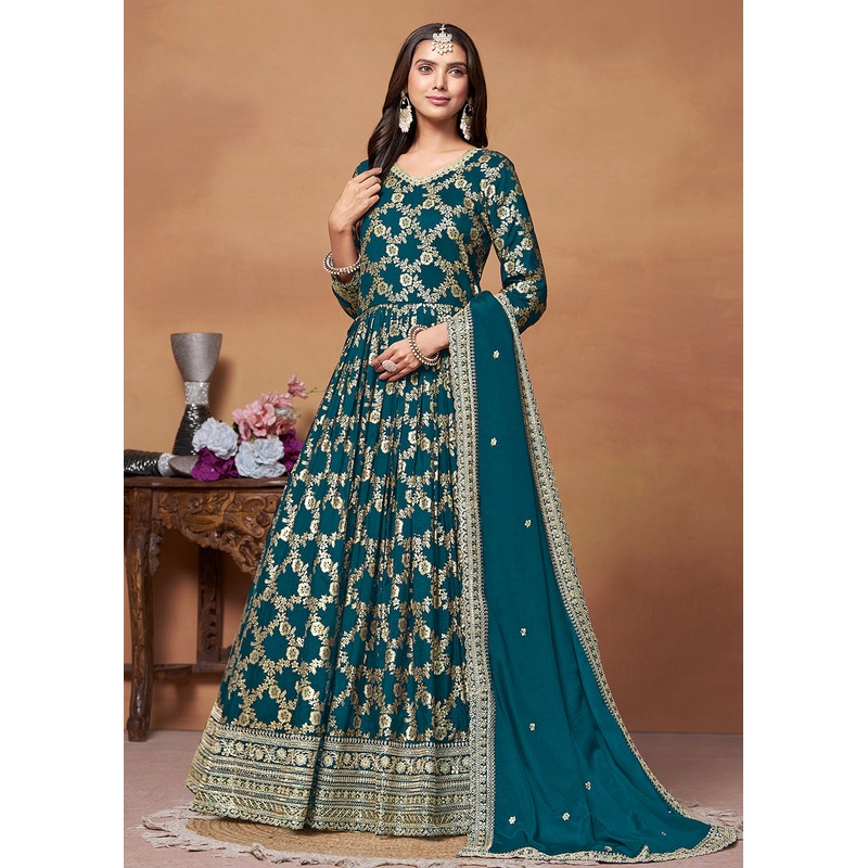 Dola Jacquard Rama Embroidered Festive Anarkali Suit