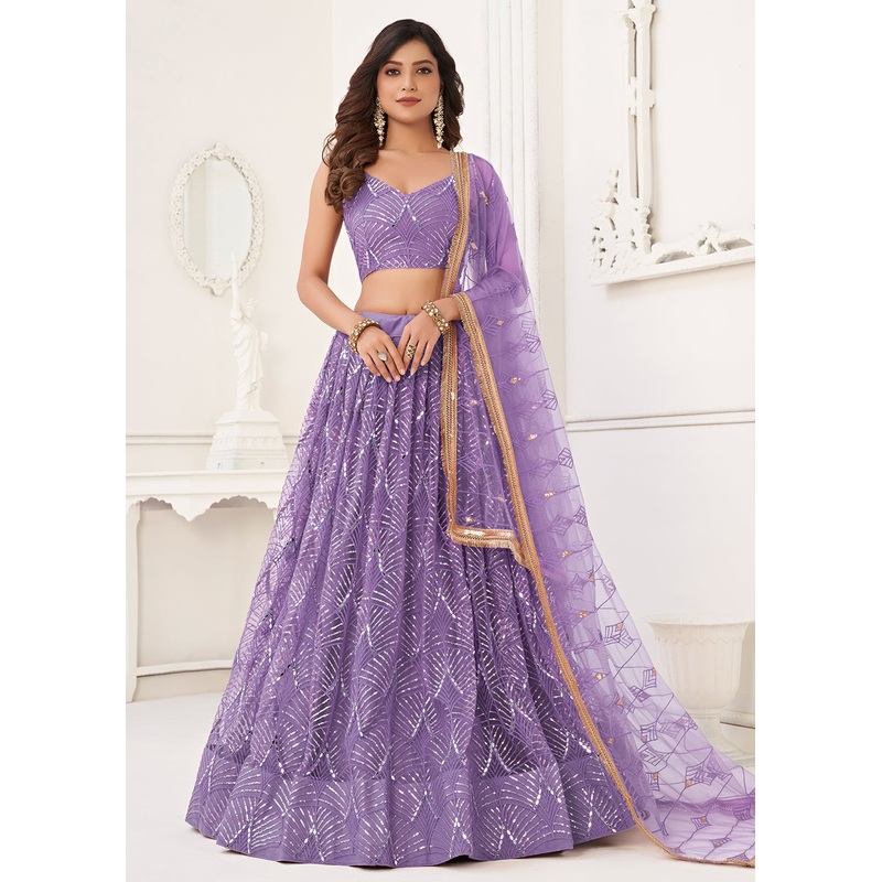 Embroidered Net Lavender Sangeet & Wedding Wear Lehenga Choli