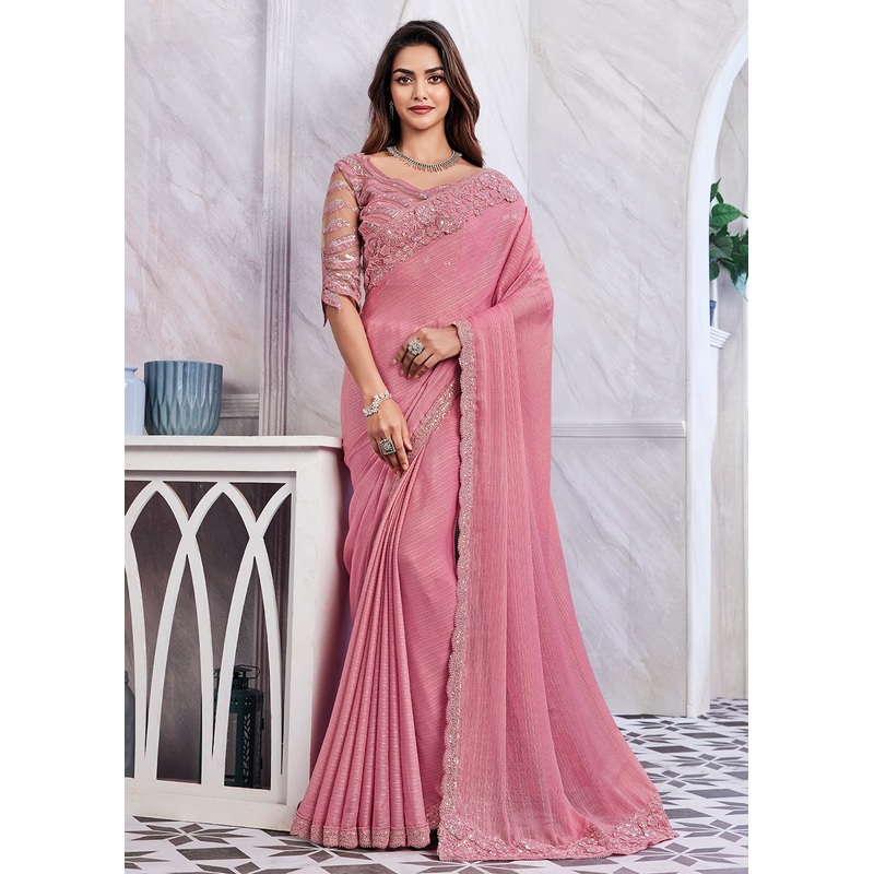 Lovely Blush Pink Silk Embroidered Designer Saree