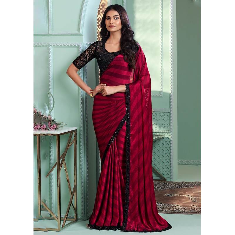 Lovely Red Art Silk Embroidered Wedding Party Wear Saree
