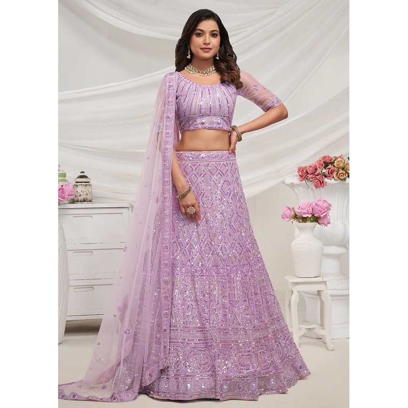 Pearled Mauve Heavy Embroidered Bridal Lehenga Choli