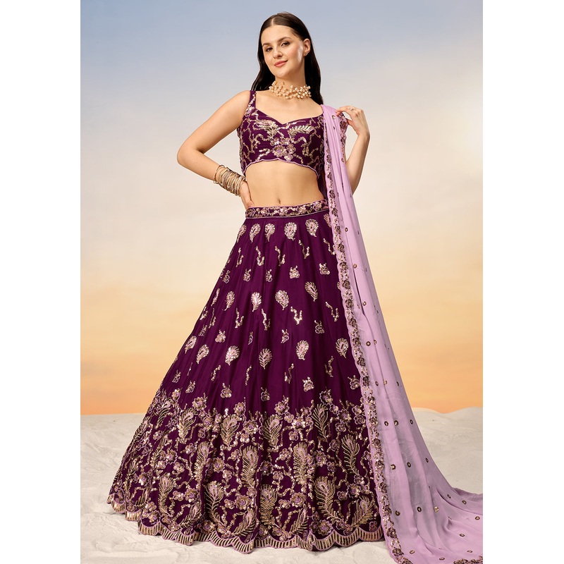 Pretty Burgundy Sequins Embroidered Designer Lehenga Choli