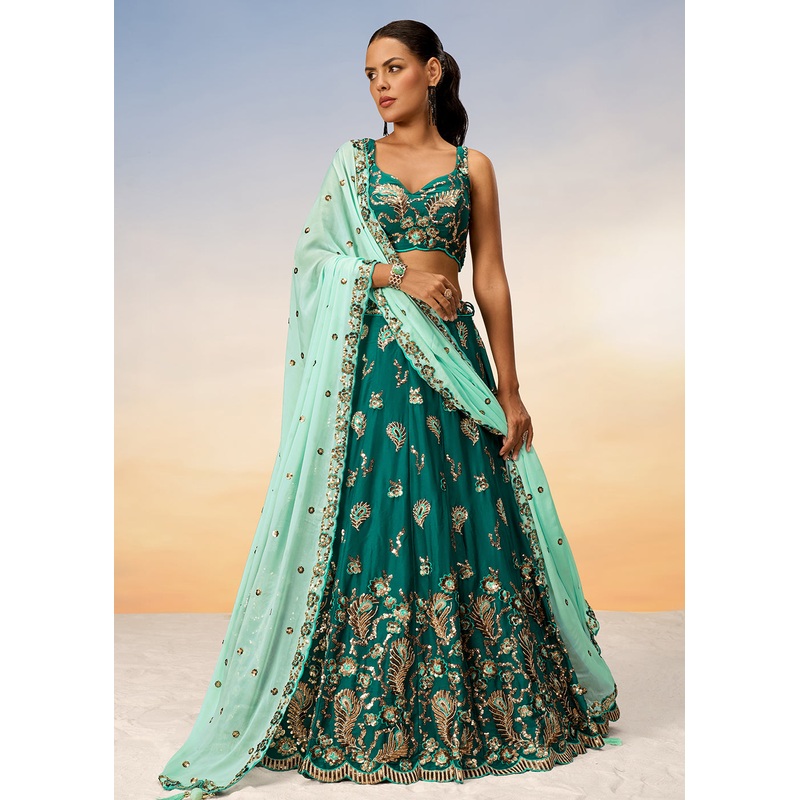 Pretty Green Sequins Embroidered Designer Lehenga Choli
