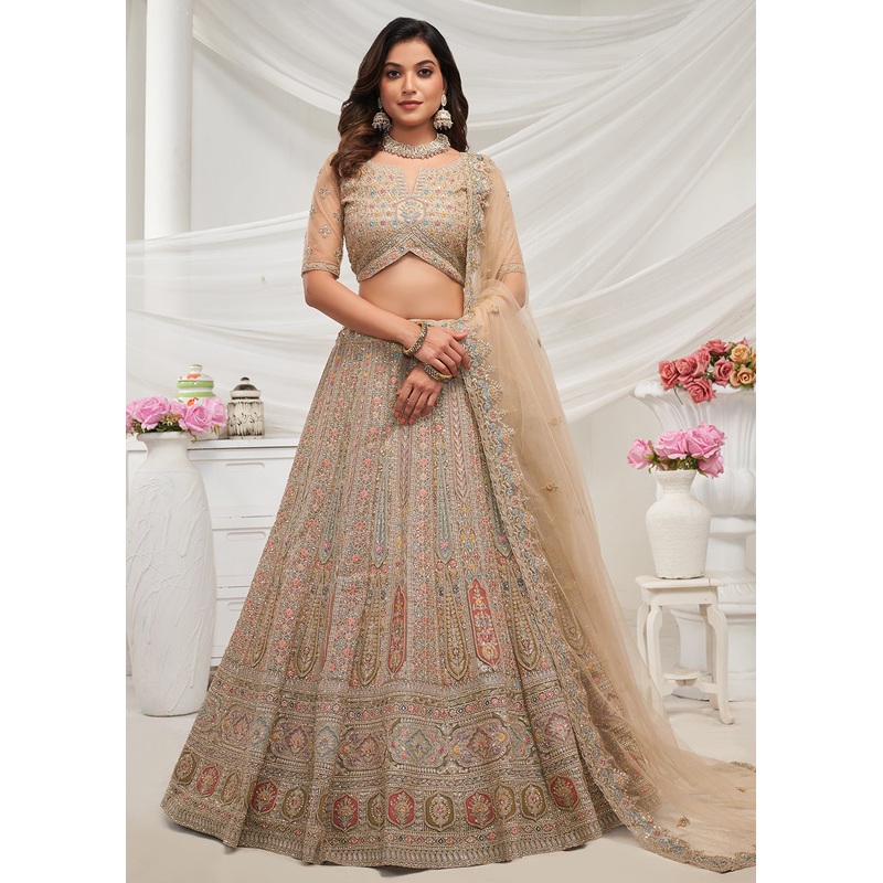 Soft Net Golden Heavy Embroidered Bridal Style Lehenga Choli