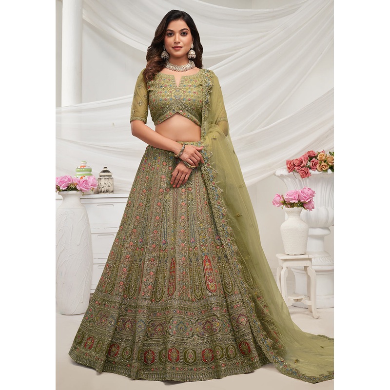 Soft Net Green Heavy Embroidered Bridal Style Lehenga Choli