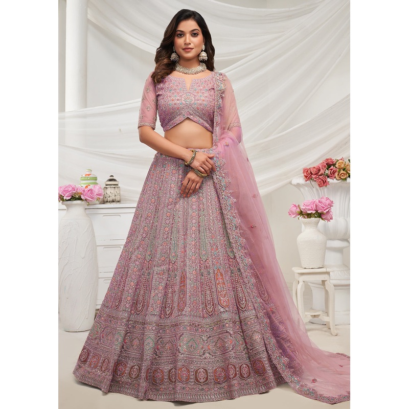 Soft Net Mauve Heavy Embroidered Bridal Style Lehenga Choli