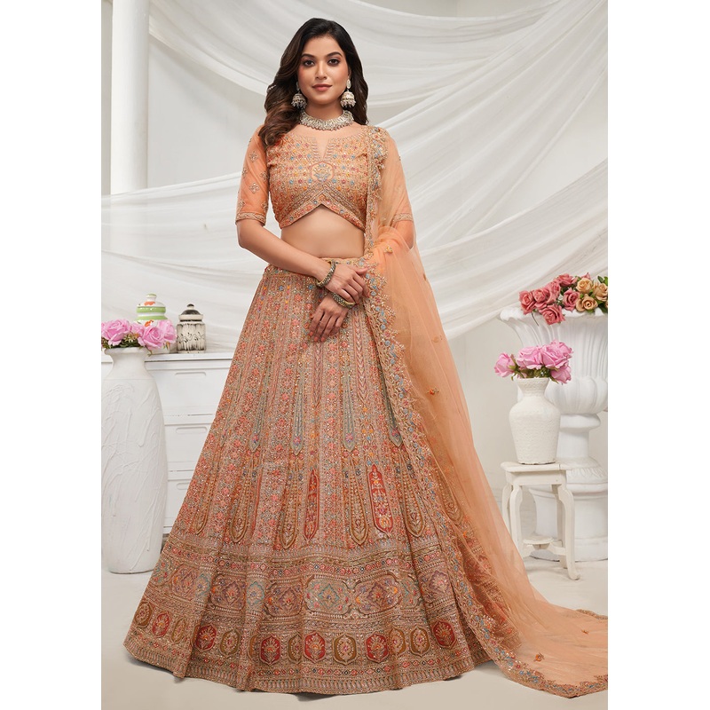 Soft Net Mustard Heavy Embroidered Bridal Style Lehenga Choli