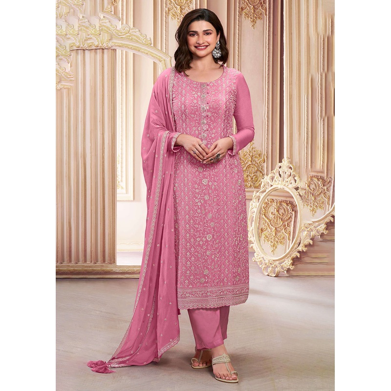 Stunning Cherry Pink Embroidered Festive Salwar Suit