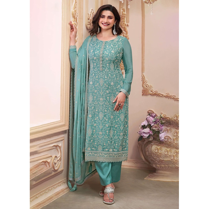 Stunning Mint Blue Embroidered Festive Salwar Suit