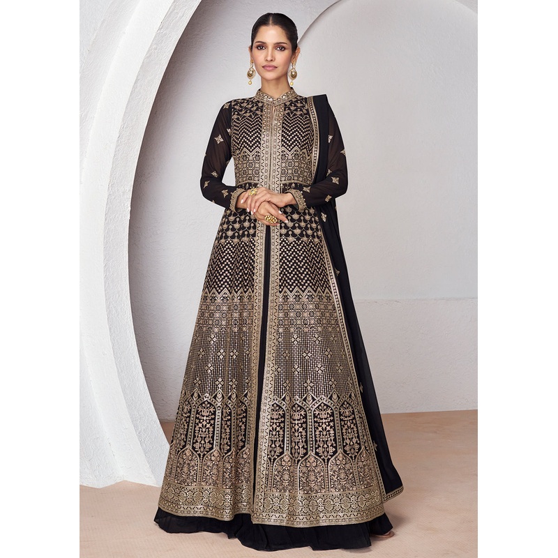 Wedding Wear Black Lehenga Skirt Anarkali Suit