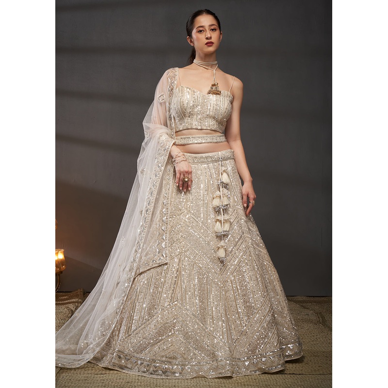 Dreamy Cream Net Full Flaired Designer Lehenga Choli