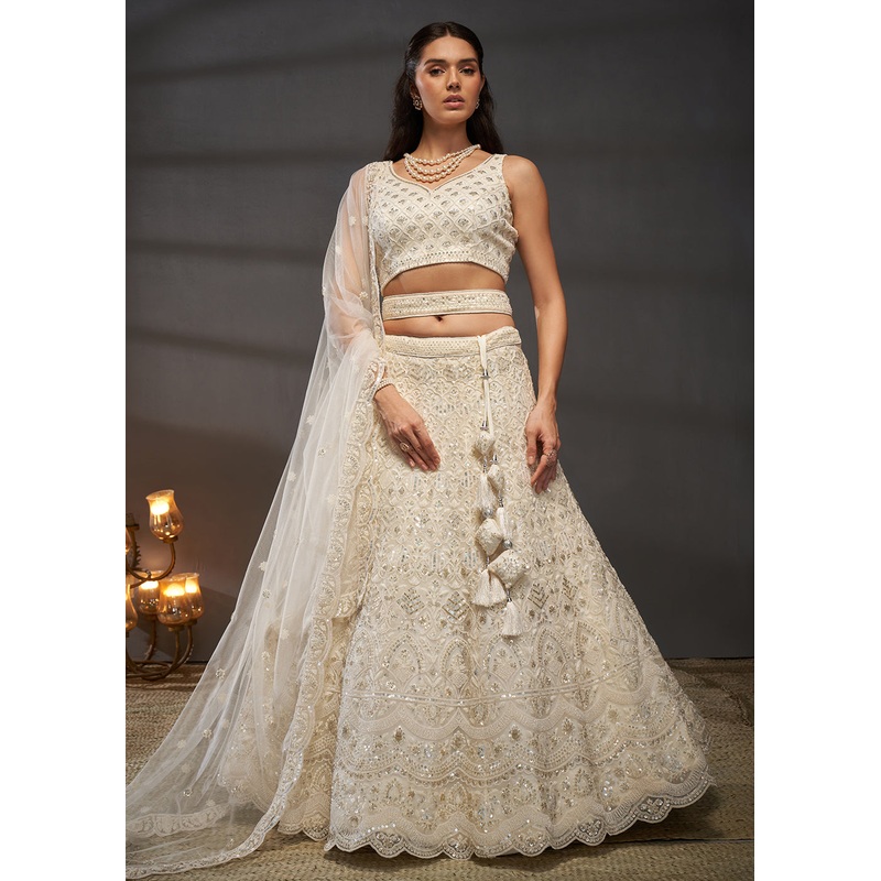 Heavy Embroidered Cream Designer Bridal Lehenga Choli