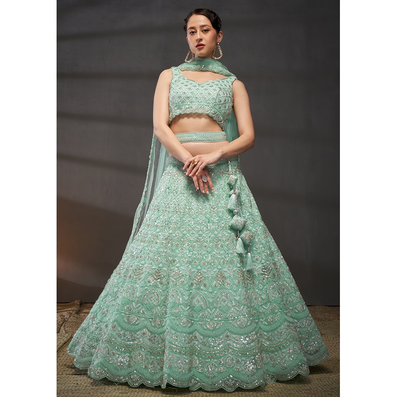 Heavy Embroidered Turquoise Designer Bridal Lehenga Choli