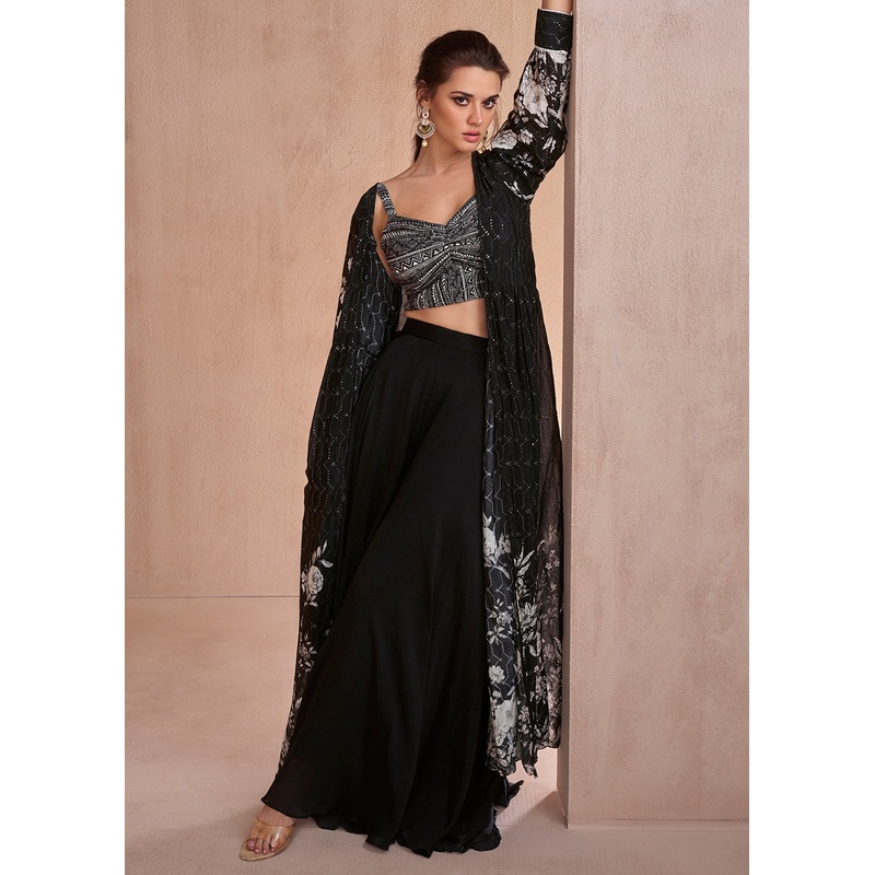 Indo Western Style Black Party Wear Palazzo Suit
