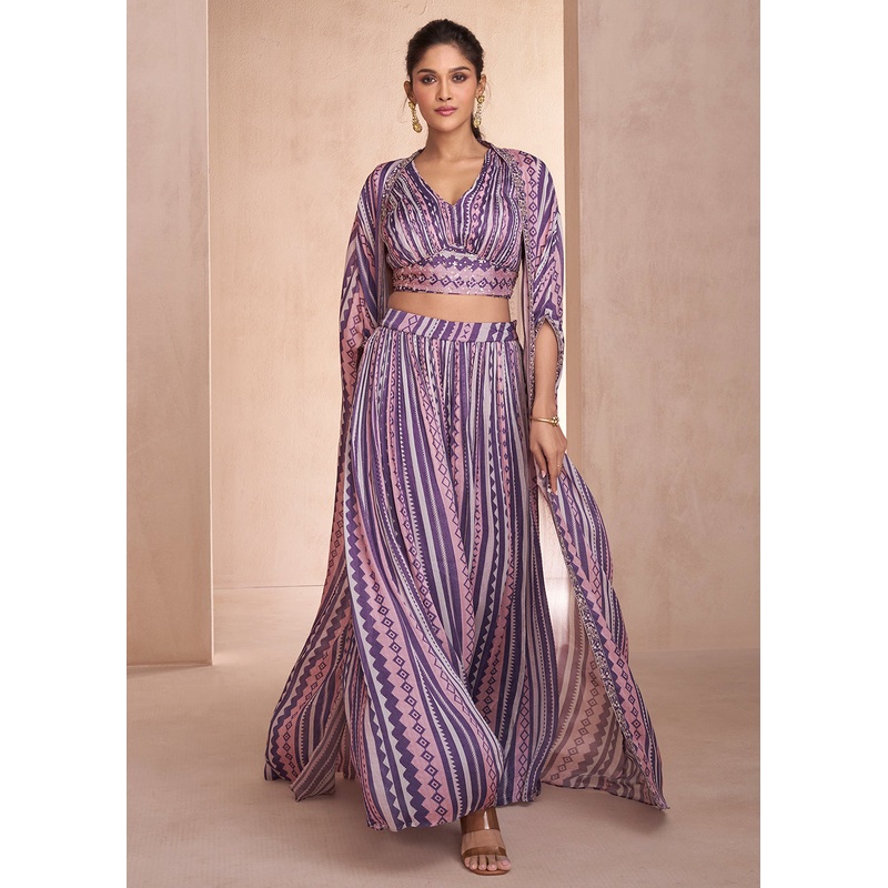 Indo Western Style Multicolor Party Wear Palazzo Suit