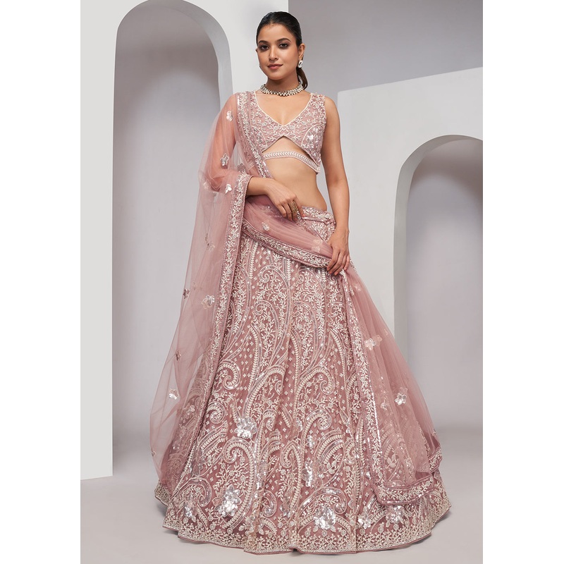 Luxurious Chickoo Peach Heavy Embroidered Bridal Lehenga Choli