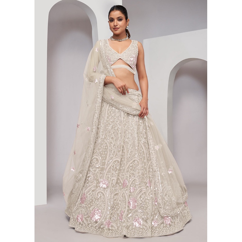 Luxurious Ivory Heavy Embroidered Bridal Lehenga Choli