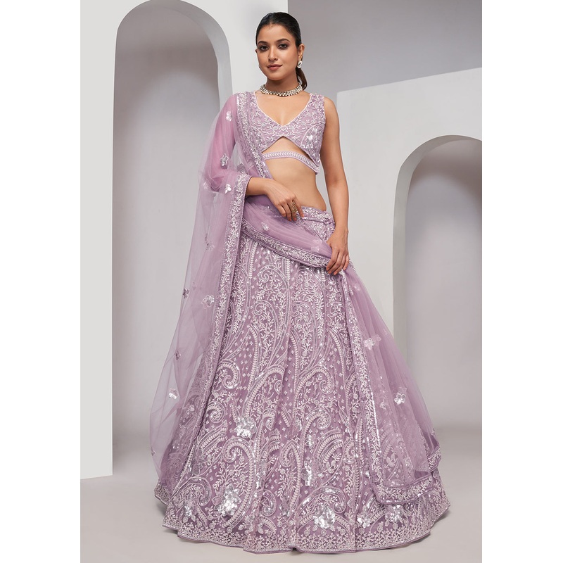 Luxurious Mauve Heavy Embroidered Bridal Lehenga Choli