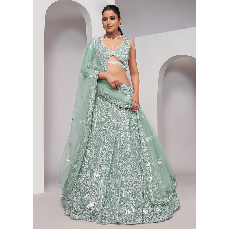 Luxurious Sky Blue Heavy Embroidered Bridal Lehenga Choli