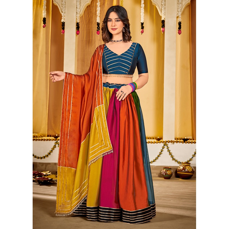 Multicolor Gamthi Work Silk Navratri Special Chaniya Choli