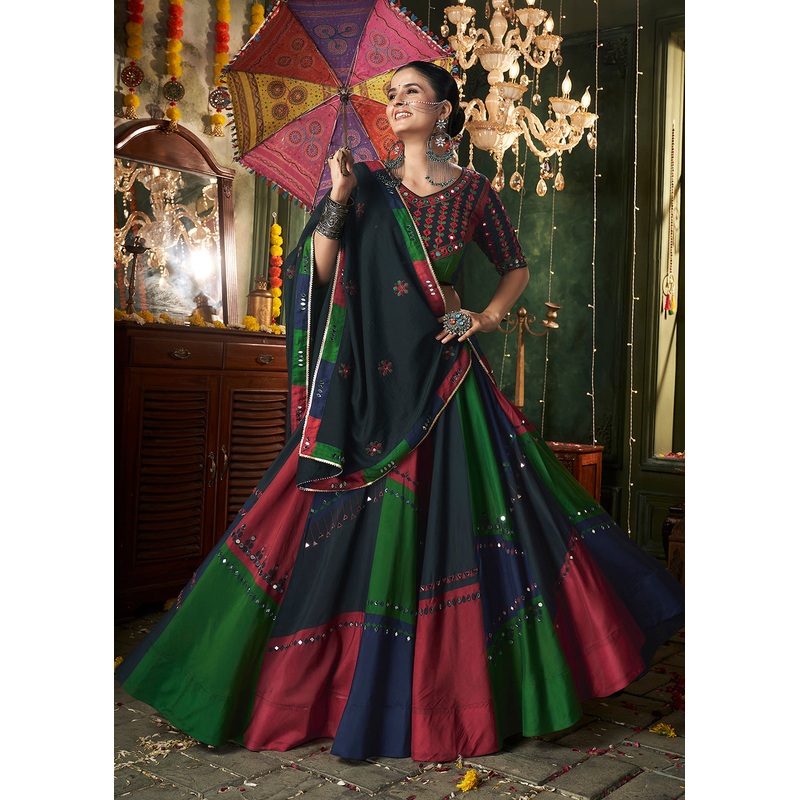 Multicolor Mirror Work & Printed Chaniya Choli for Navratri