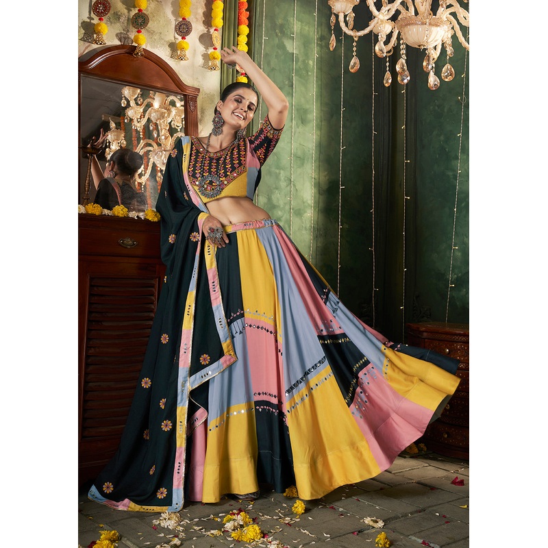 Multicolor Printed & Mirror Work Chaniya Choli for Navratri