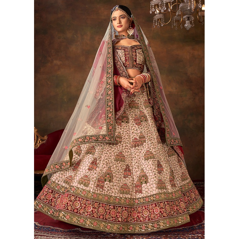 Off White Heavy Handwork Silk Bridal Lehenga Choli