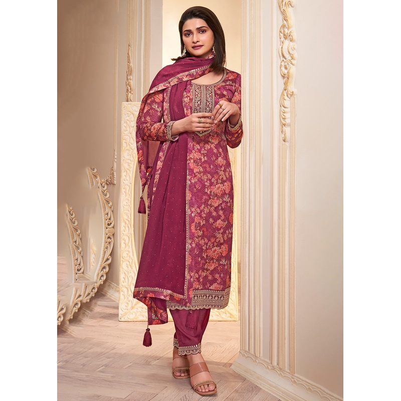 Pink Digital Printed Chinnon Festive Salwar Kameez