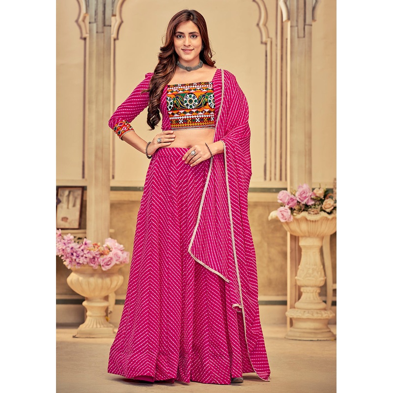 Pink Gamthi Work Georgette Navratri Special Chaniya Choli
