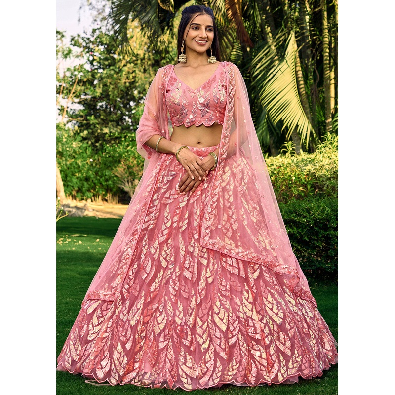 Pink Multi Sequins & Thread Wedding Lehenga Choli