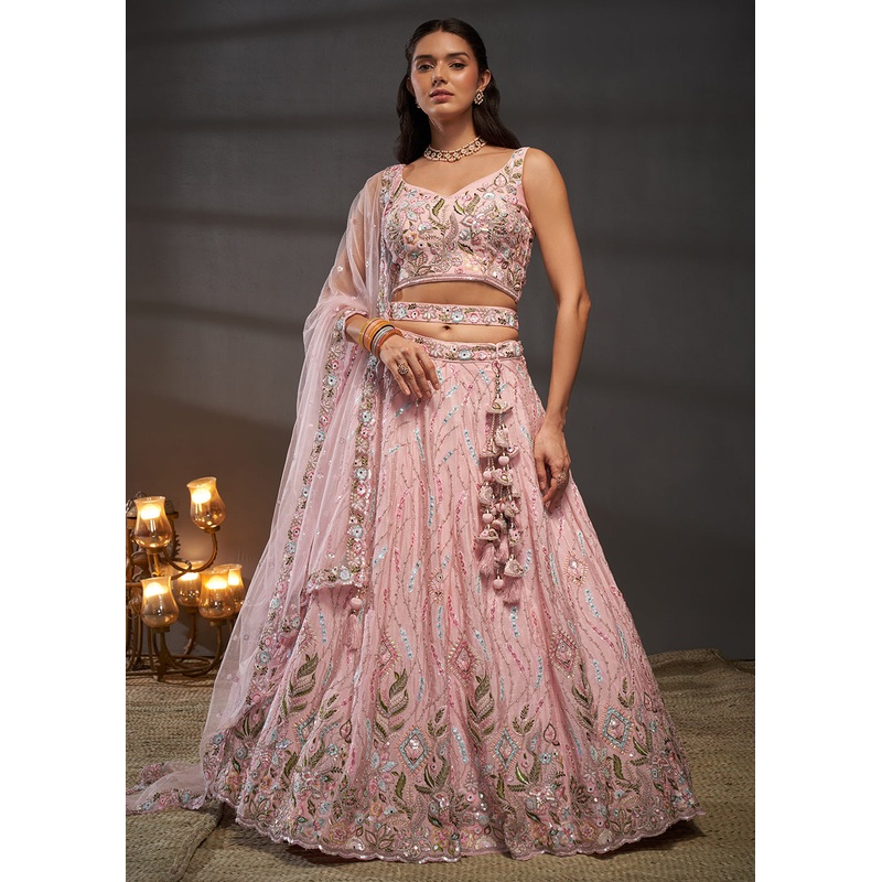 Pink Poly Chiffon Embroidered Bridesmaids Lehenga Choli