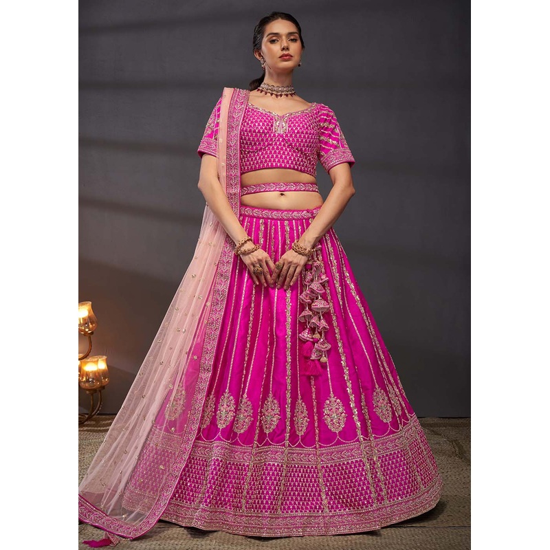 Pink Pure Silk Sabyasachi Style Bridal Lehenga Choli