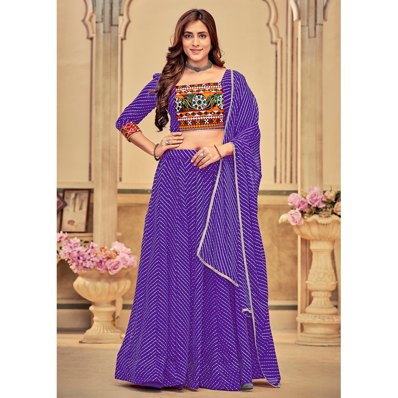 Purple Gamthi Work Georgette Navratri Special Chaniya Choli