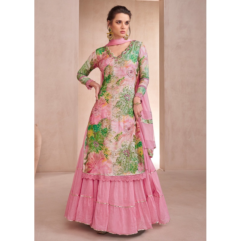 Rose Pink Pure Muslin Embroidered Lehenga Skirt Suit
