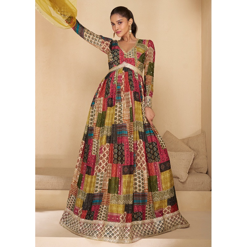 Sequins Work Embroidered Multicolor Wedding Anarkali Gown