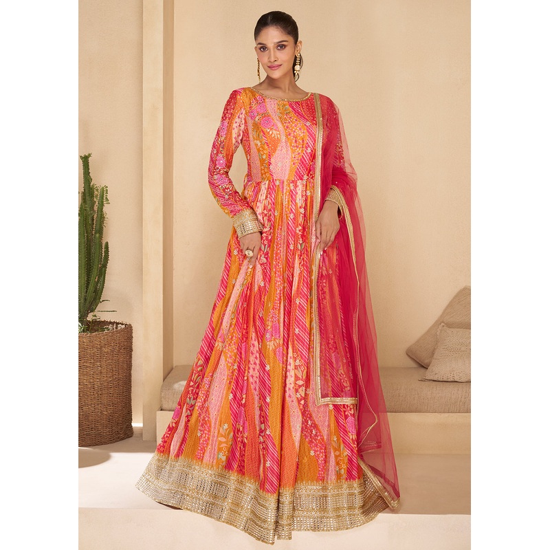 Sequins Work Embroidered Pink Wedding Anarkali Gown