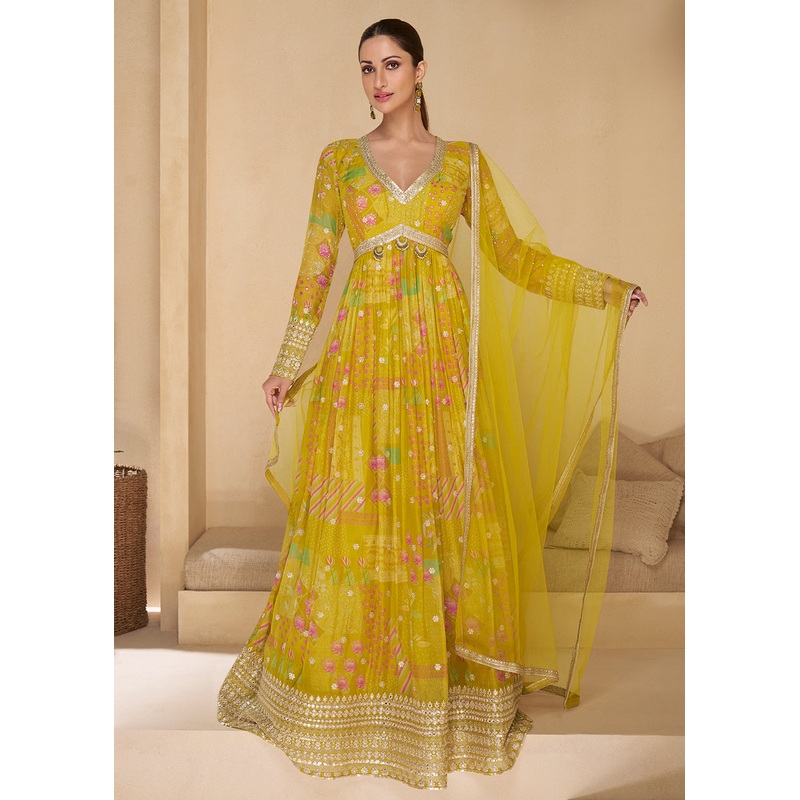 Sequins Work Embroidered Yellow Wedding Anarkali Gown