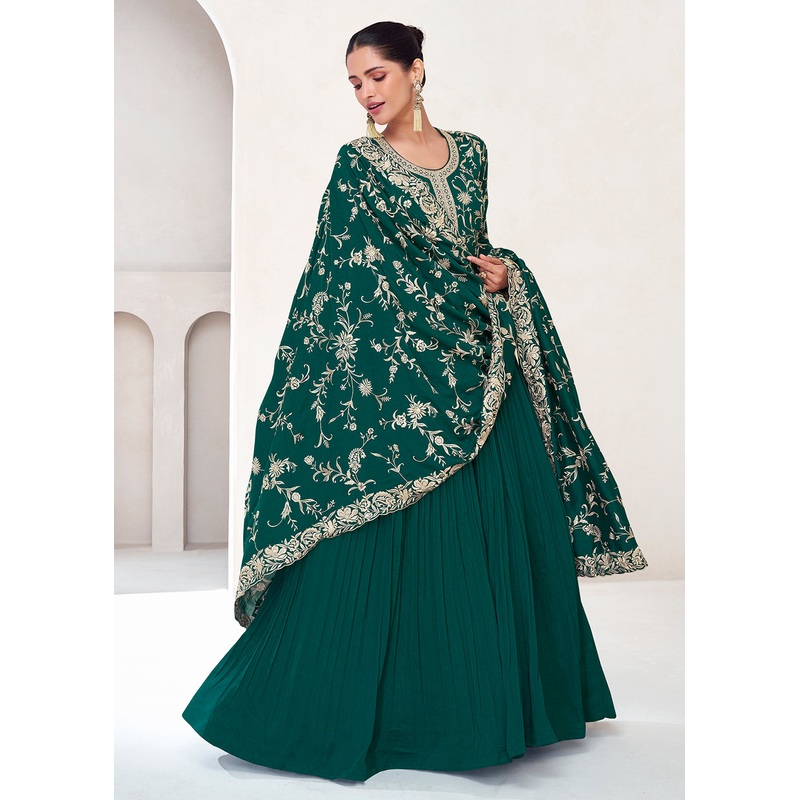 Topnotch Green Embroidered Premium Silk Anarkali Suit