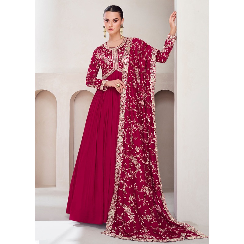 Topnotch Hot Pink Embroidered Premium Silk Anarkali Suit