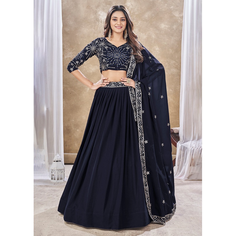 Wedding Festive Style Blue Embroidered Lehenga Choli