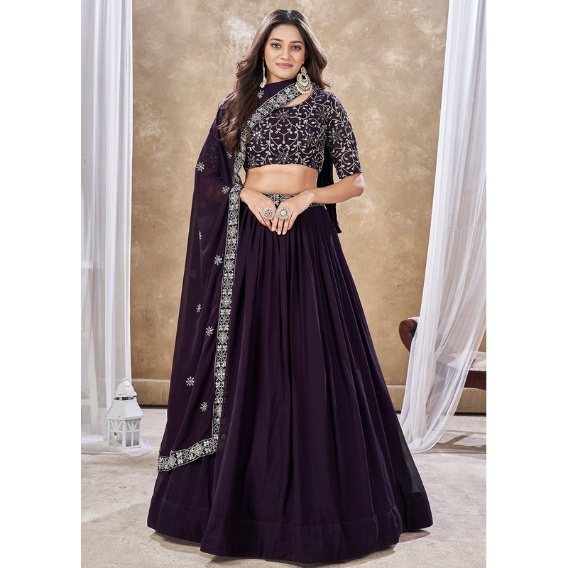 Wedding Festive Style Purple Embroidered Lehenga Choli