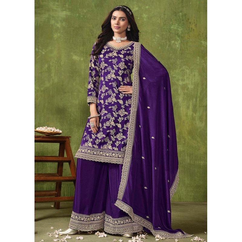 Wedding Wear Purple Dola Silk Jacquard Palazzo Suit