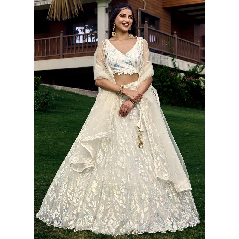 White Multi Sequins & Thread Wedding Lehenga Choli