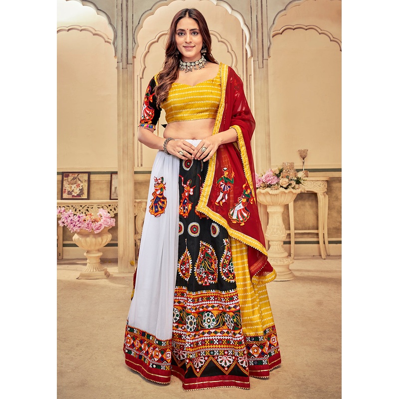 Yellow Gamthi Work Art Silk Navratri Special Chaniya Choli